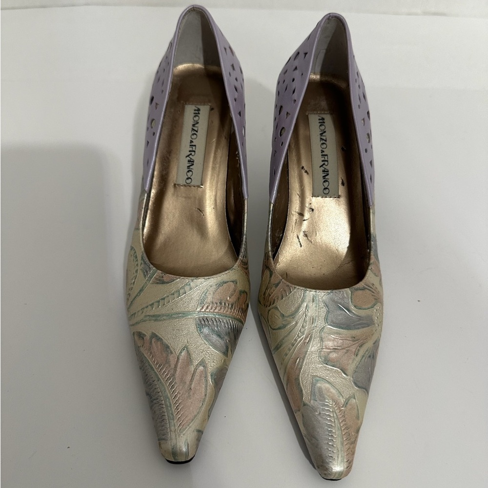 Monzo & Franco Thea Multicolor Floral Embossed Leather Heels Size 7.5 View 6